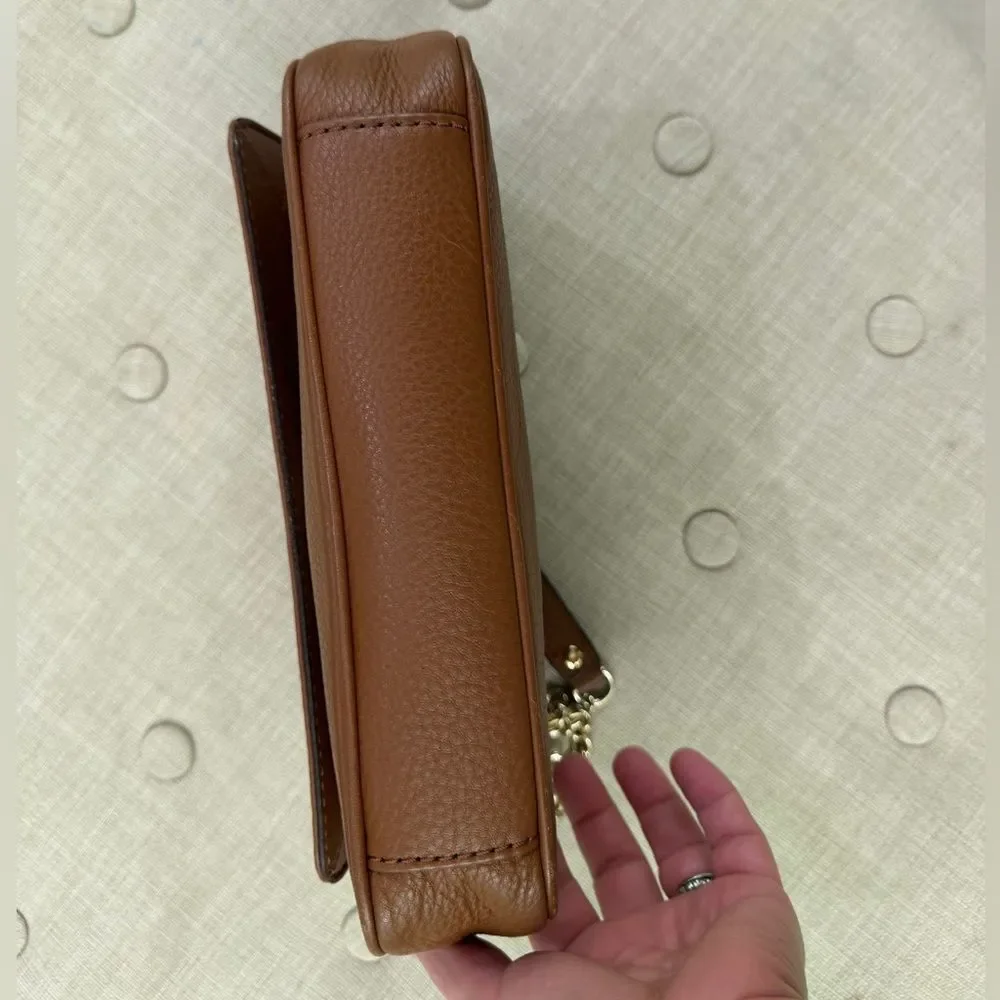 Michael Kors Cognac Pebbled Leather Shoulder Bag with Gold Chain
